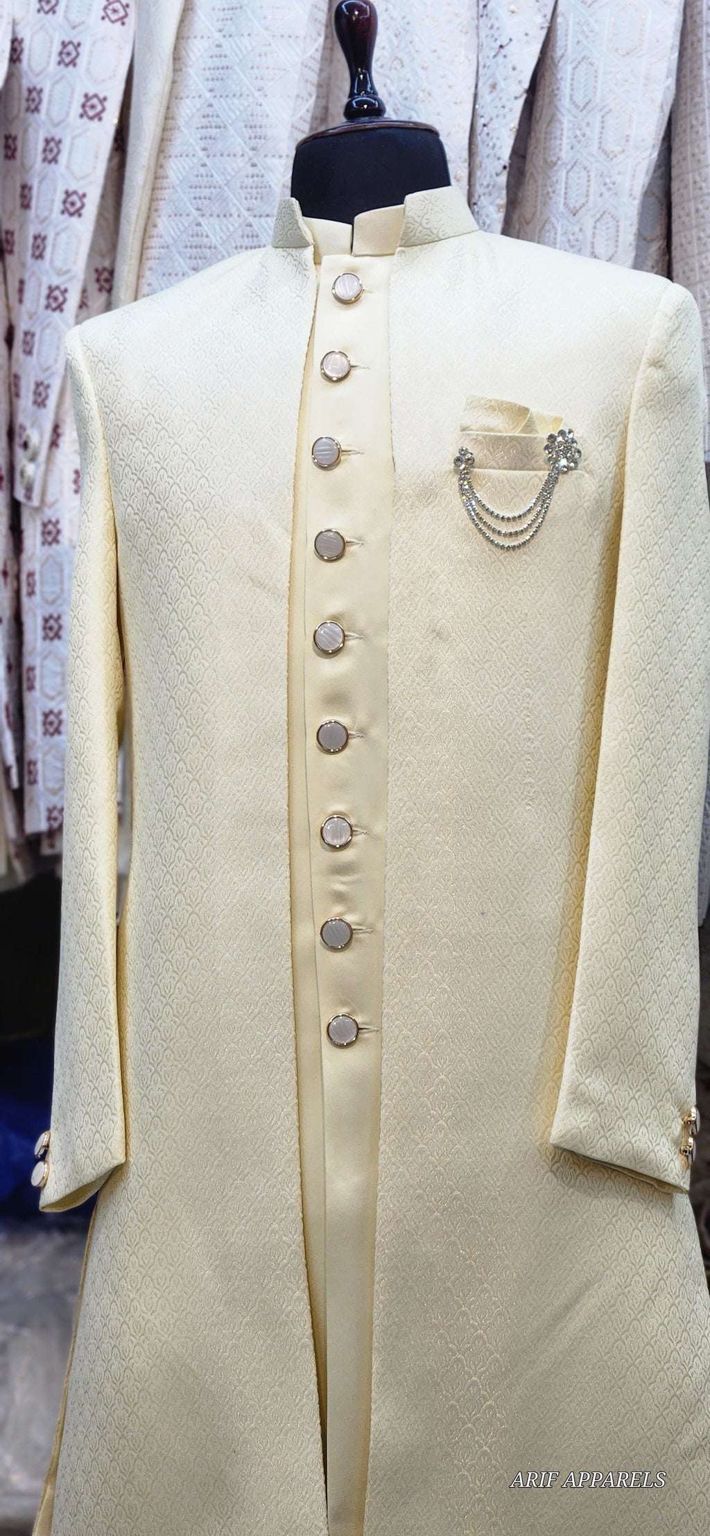 "Elegant Cream-Colored Sherwani with Matching Trouser"
