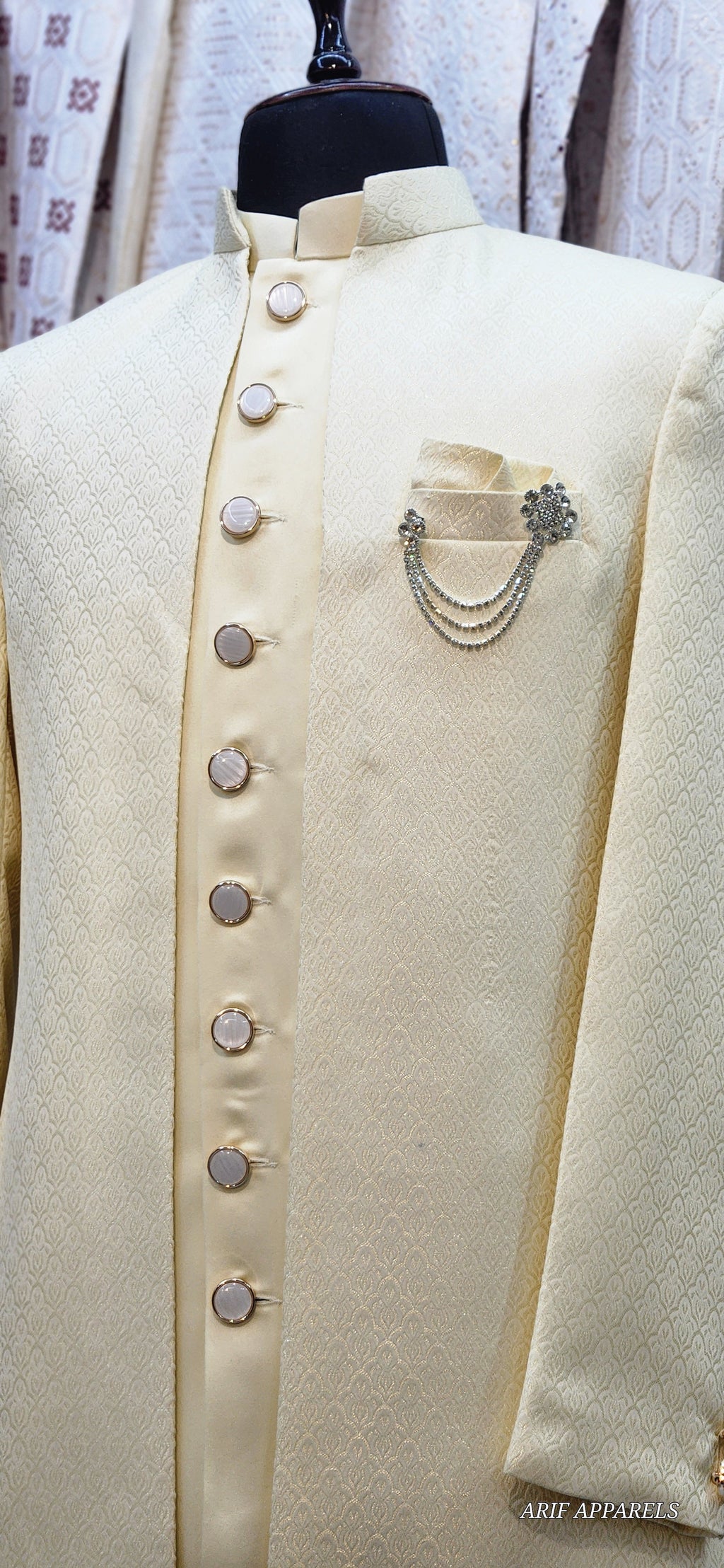 "Elegant Cream-Colored Sherwani with Matching Trouser"