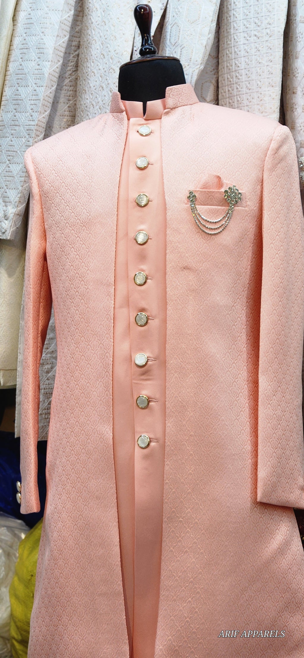 Elegant Peach Designer Sherwani with Matching Trousers – Wedding & Festive Wear