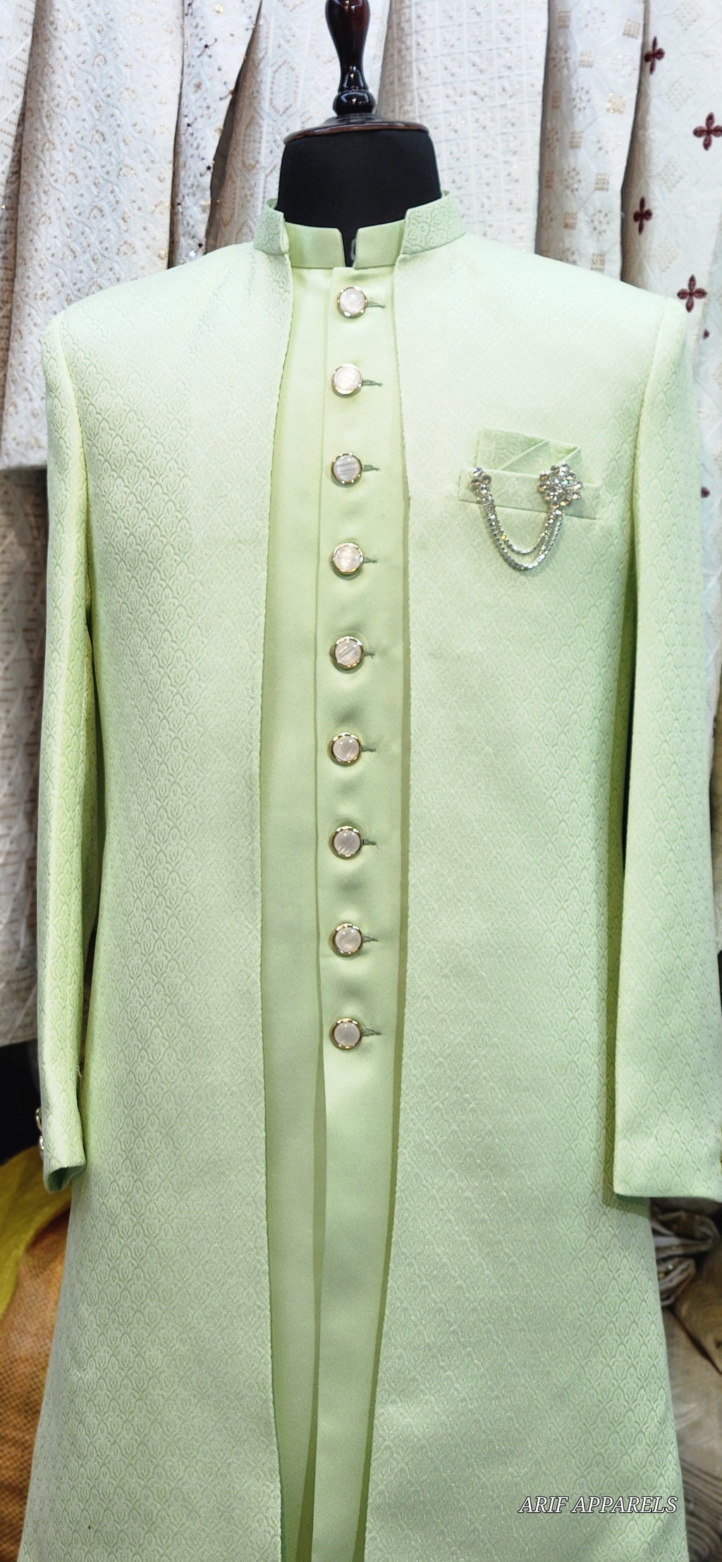 "Pastel Green Elegance Sherwani with Matching Trousers"