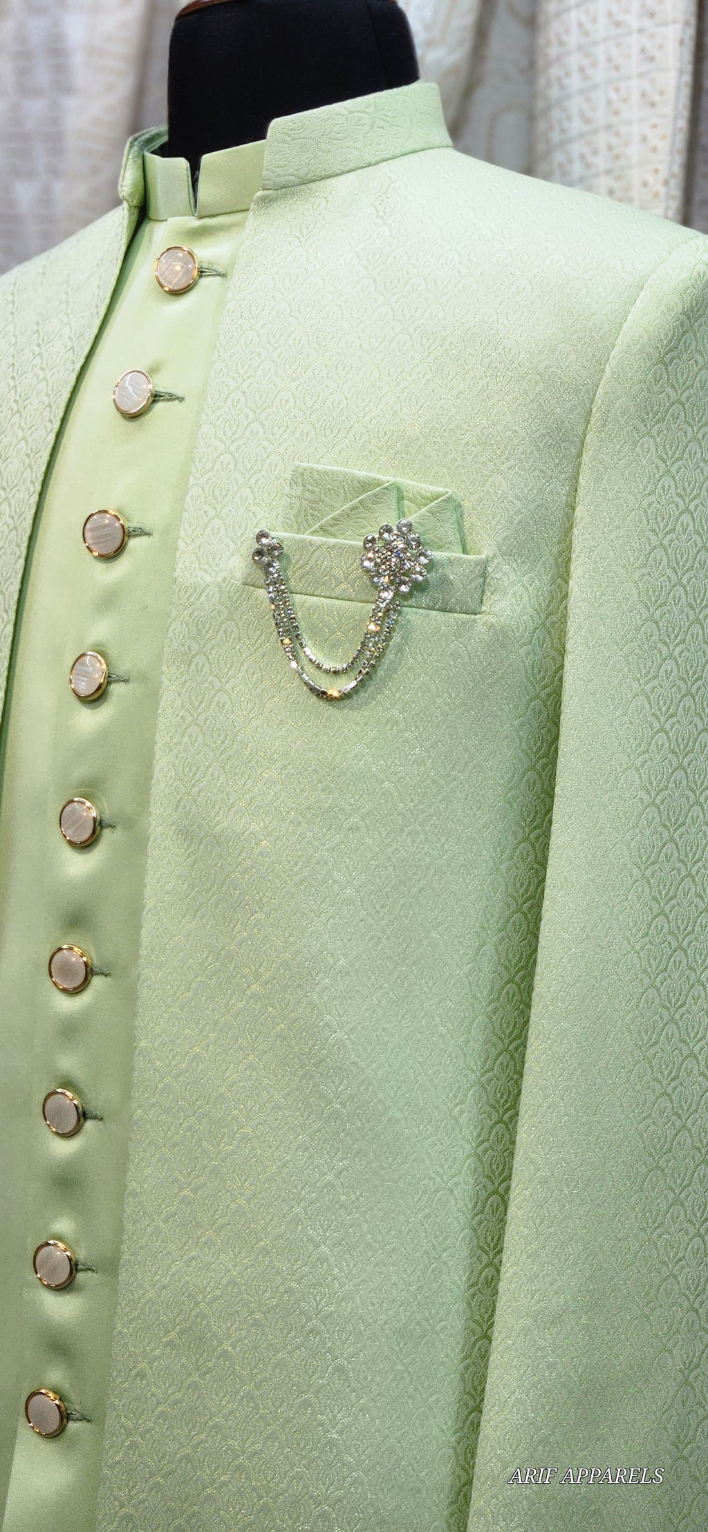 "Pastel Green Elegance Sherwani with Matching Trousers"