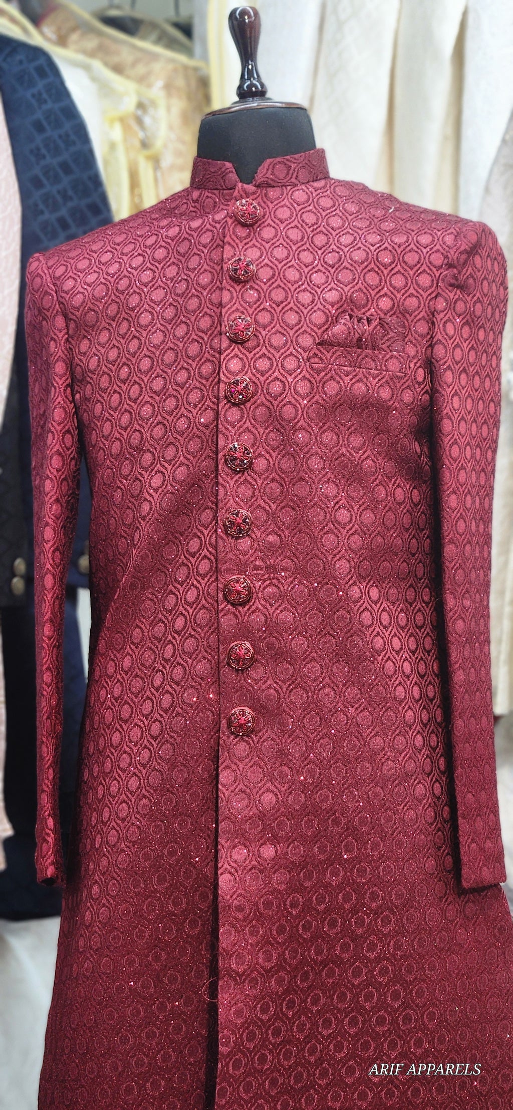 Royal Maroon Textured Indo-Western Sherwani