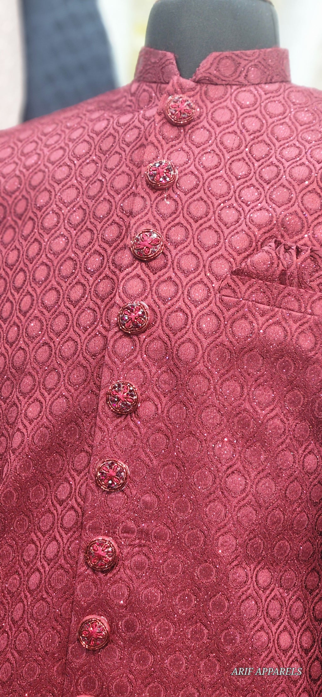 Royal Maroon Textured Indo-Western Sherwani