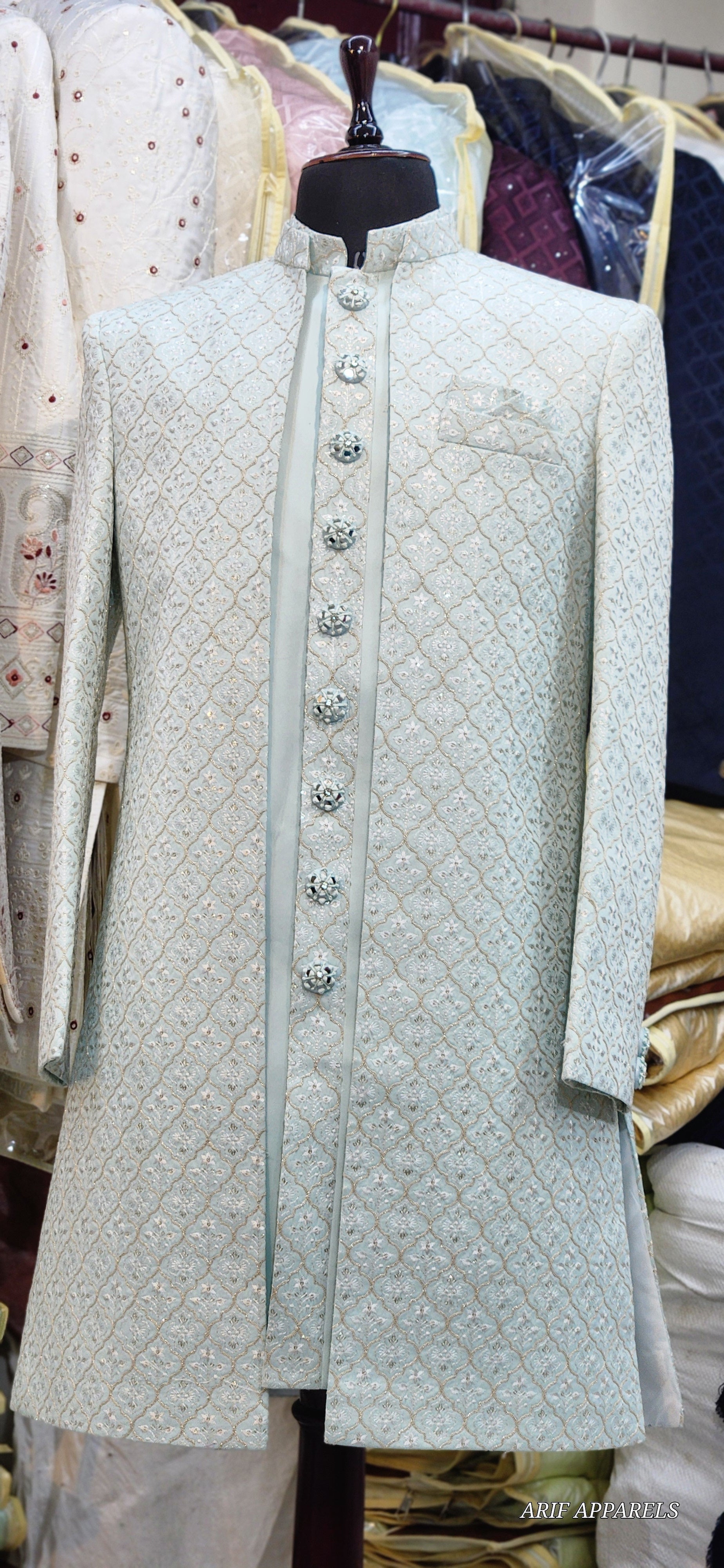 Light Sky Blue Embroidered Sherwani with Matching Trouser – Elegant Wedding & Festive Wear