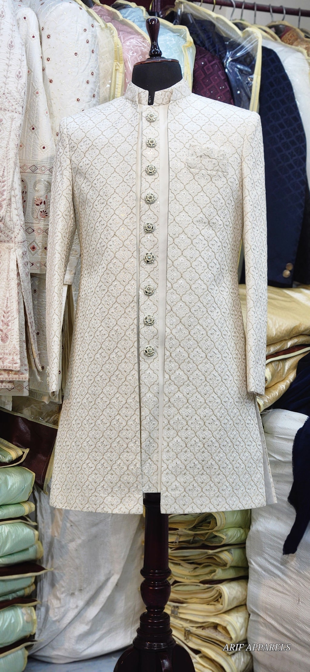 "Elegant Off-White Embroidered Sherwani for Men – Traditional Wedding & Festive Wear"