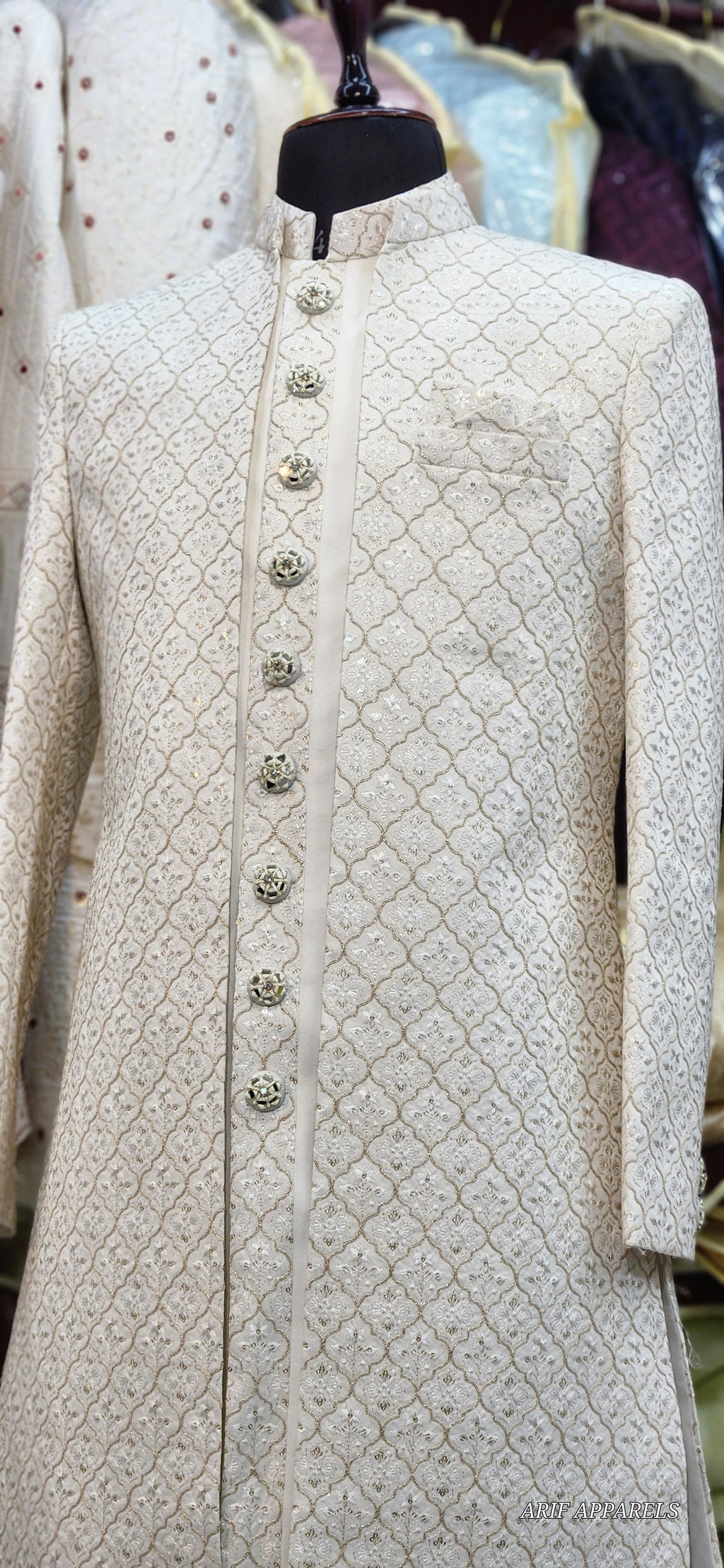 "Elegant Off-White Embroidered Sherwani for Men – Traditional Wedding & Festive Wear"